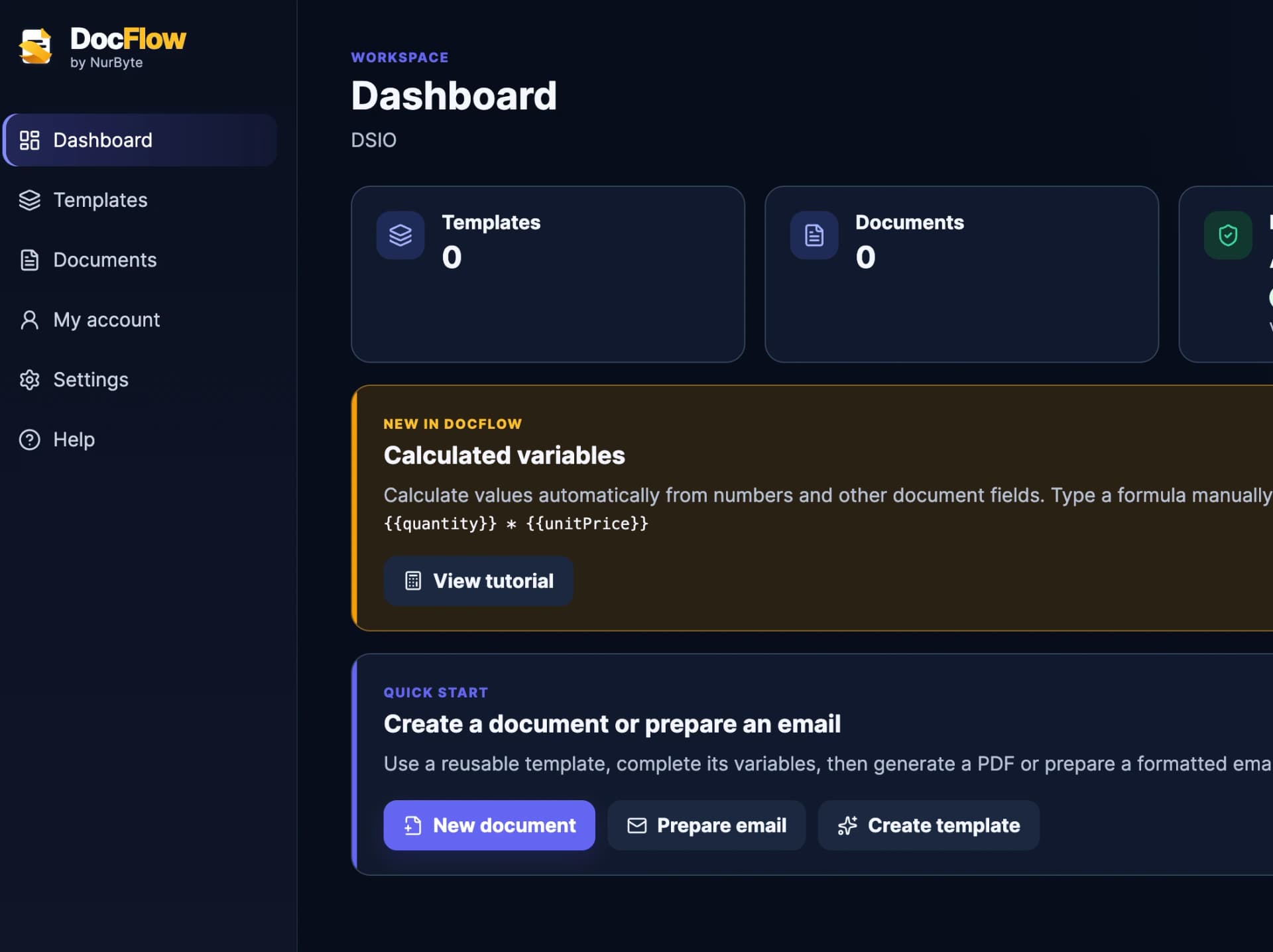 DocFlow dashboard for document templates and workflows